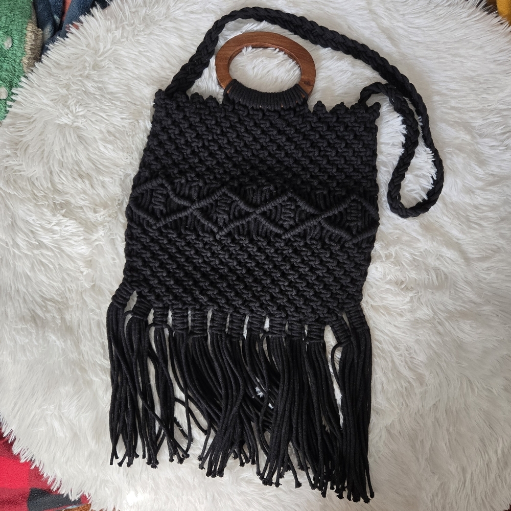 Danielle Nicole Black Macrame Crossbody Bag Nwot - image 7